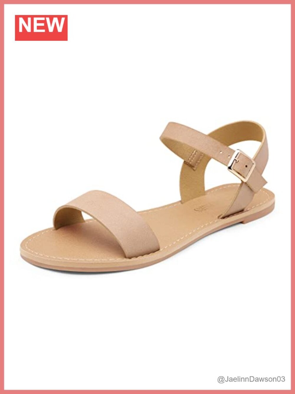 Dressy Flat Sandals with Adjustable Ankle Strap, Non-slip TPR Outsole